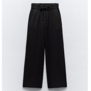 Zara Elastic Waist Black Wide Leg Pants